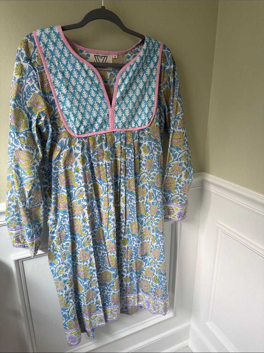 SZ BLOCKPRINTS Blue & Pink Printed Cotton Tunic Dress